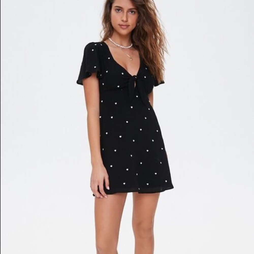 Forever21 Black Mini Dress with little White Hearts